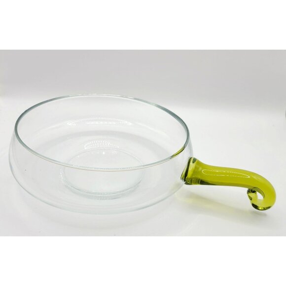Depression Nappy Bowl Handblown Serving Art Glass Green Handle Vtg MCM - Picture 1 of 9